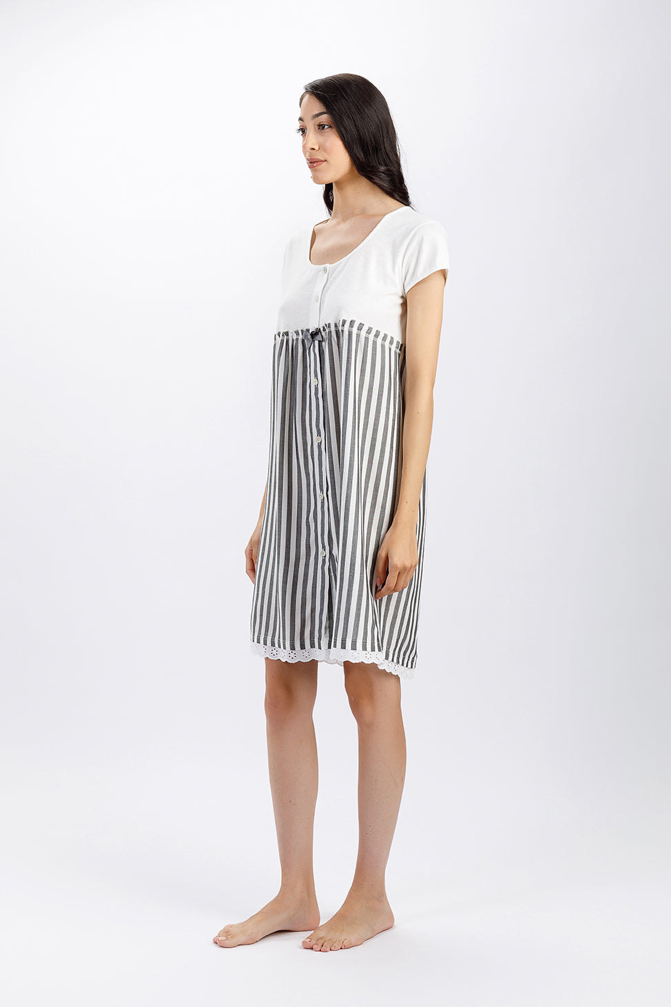 CAMICIA DA NOTTE MEZZA MANICA CLINICA IN COTONE E VISCOSA - Fida Lingerie