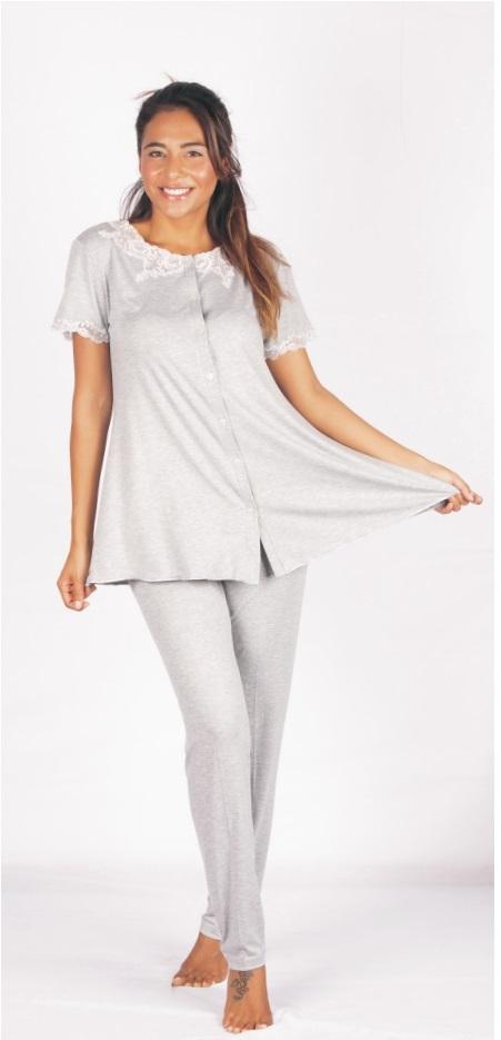 Pigiama donna aperto mezza manica pantaloni lunghi 